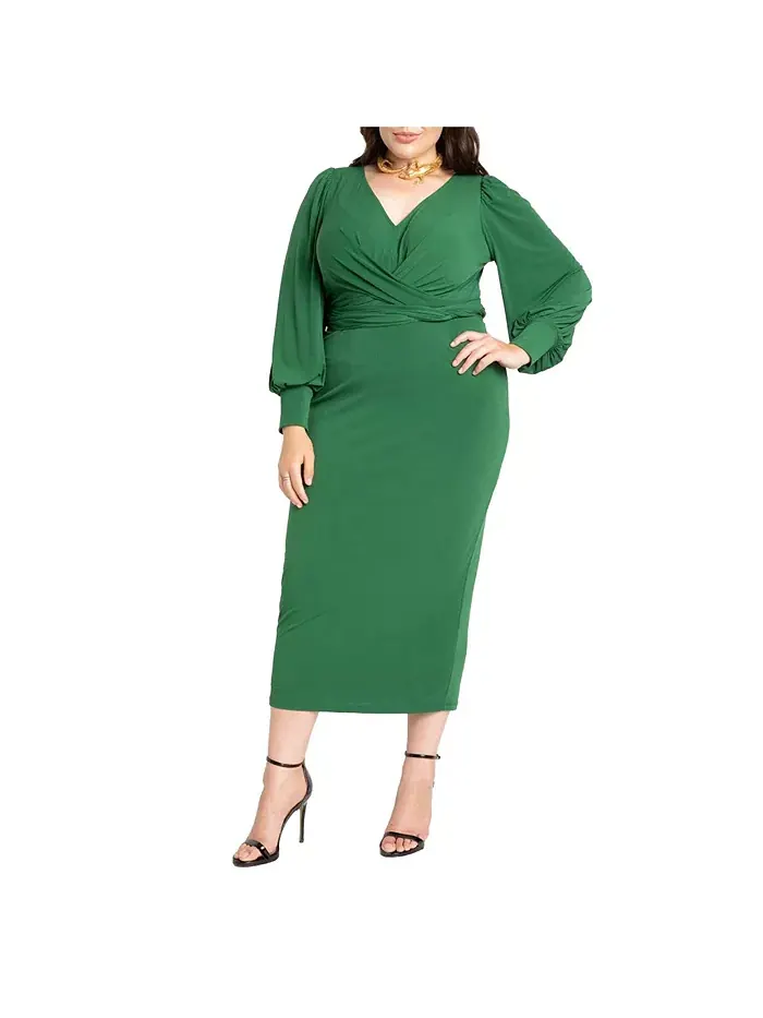 Женское платье миди с перекрестным вырезом Plus Size Eloquii — изображение 1 из 3, зеленый