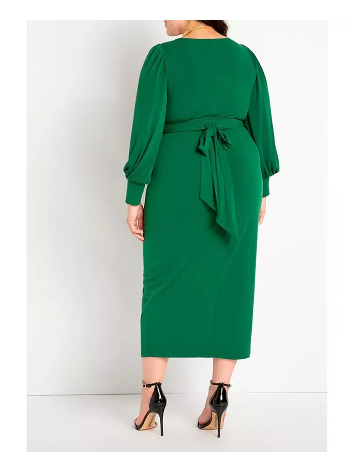 Женское платье миди с перекрестным вырезом Plus Size Eloquii — изображение 2 из 3, зеленый