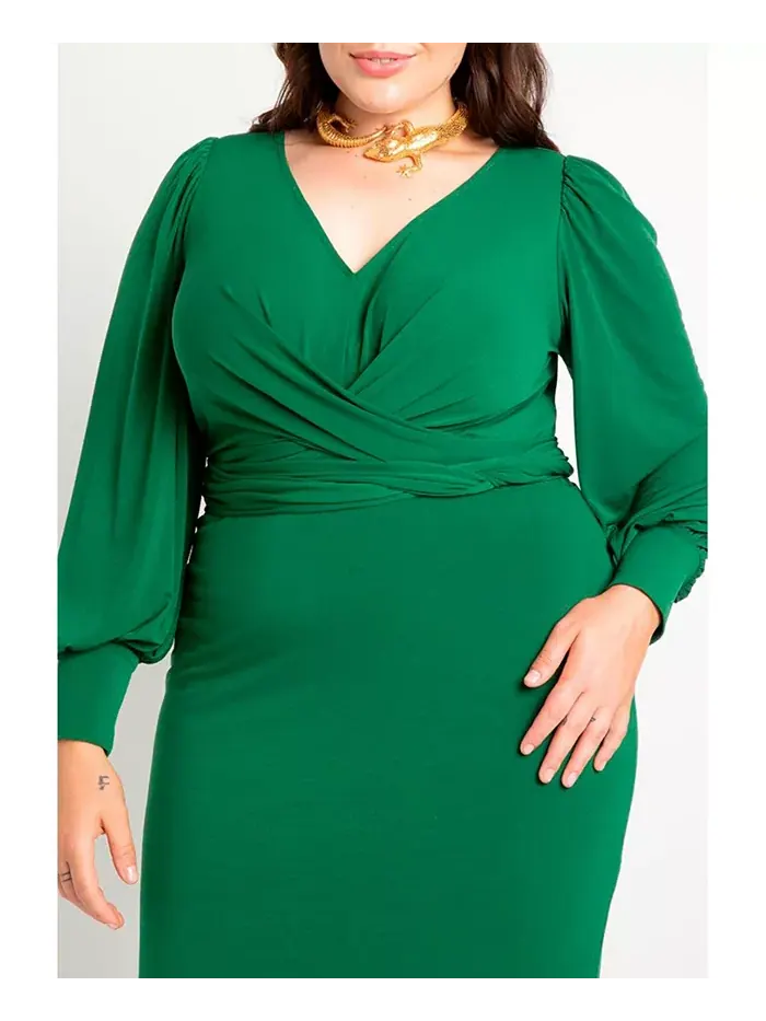 Женское платье миди с перекрестным вырезом Plus Size Eloquii — изображение 3 из 3, зеленый