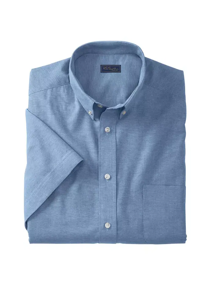 Мужская немнущаяся короткорукавная рубашка Oxford Dress Shirt KingSize — изображение 1 из 3, синий