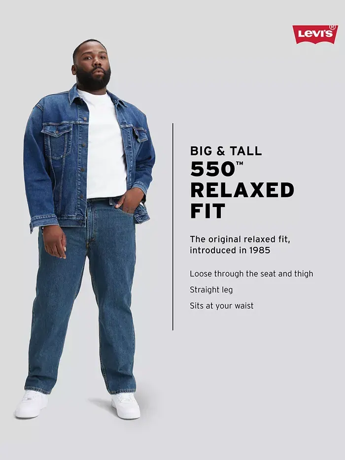 Мужские джинсы Big & Tall 550 свободного кроя без стрейча Levi's — изображение 5 из 7, серый