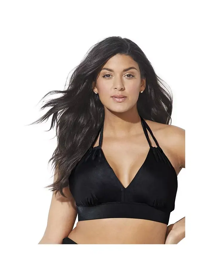 Женский топ-бикини с петлей и завязками на шее Loop Strap Halter Swimsuits for All — изображение 1 из 2, черный