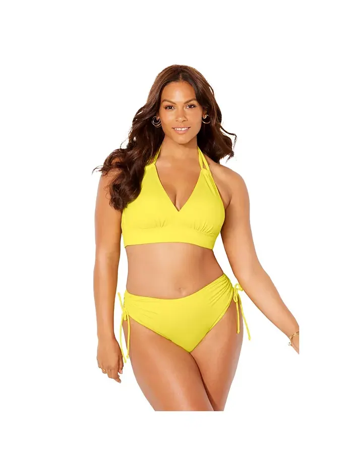 Женский топ-бикини с петлей и завязками на шее Loop Strap Halter Swimsuits for All — изображение 1 из 2, зеленый