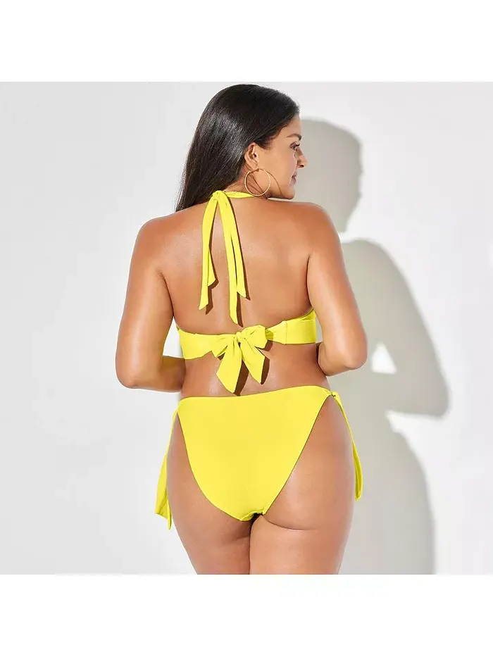 Женский топ-бикини с петлей и завязками на шее Loop Strap Halter Swimsuits for All — изображение 2 из 2, зеленый