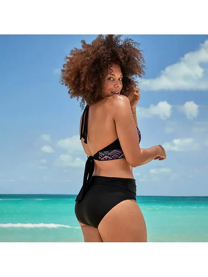 Женский топ-бикини с петлей и завязками на шее Loop Strap Halter Swimsuits for All — изображение 2 из 2, мульти