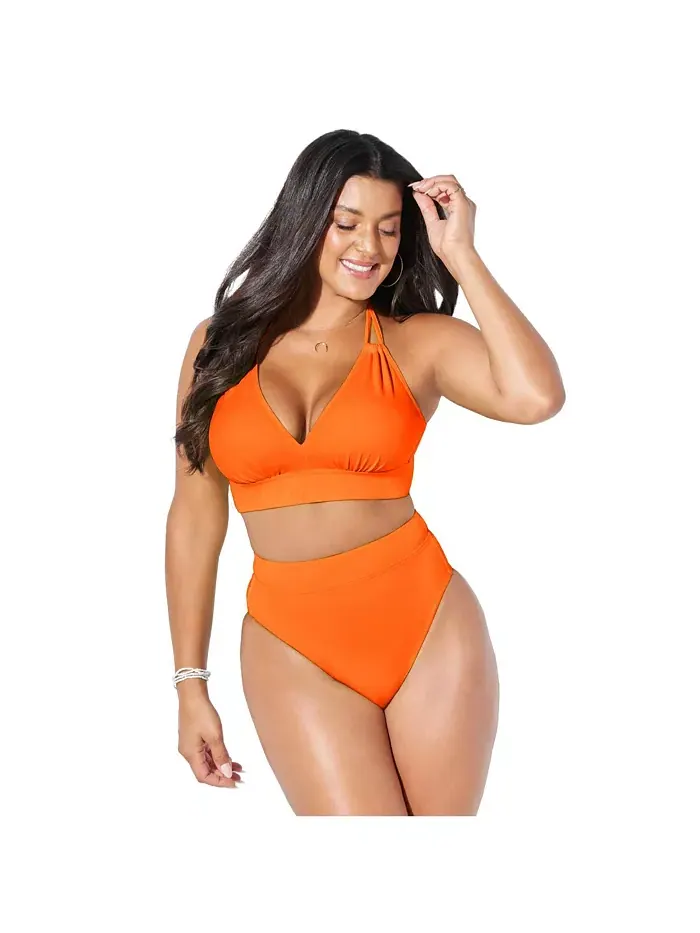 Женский топ-бикини с петлей и завязками на шее Loop Strap Halter Swimsuits for All — изображение 1 из 2, папайя