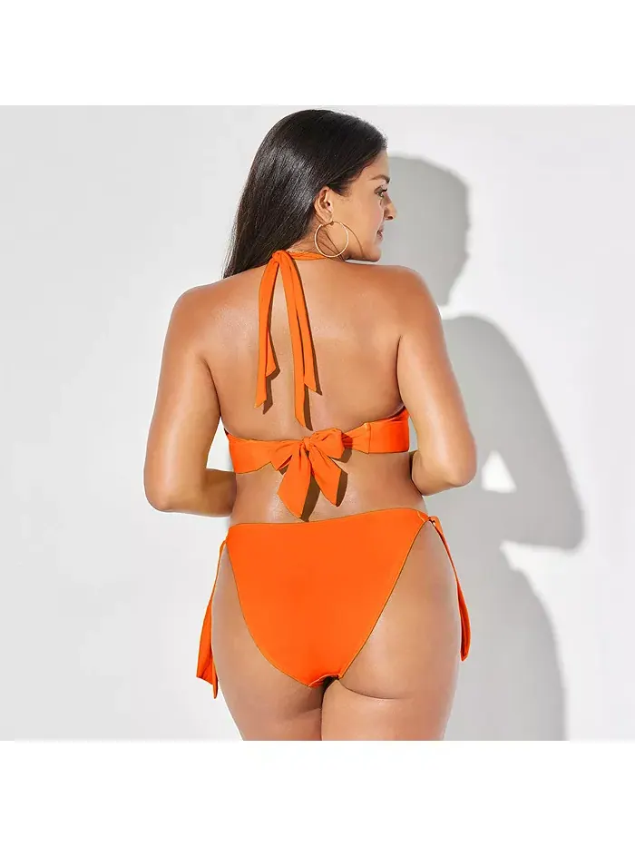 Женский топ-бикини с петлей и завязками на шее Loop Strap Halter Swimsuits for All — изображение 2 из 2, папайя