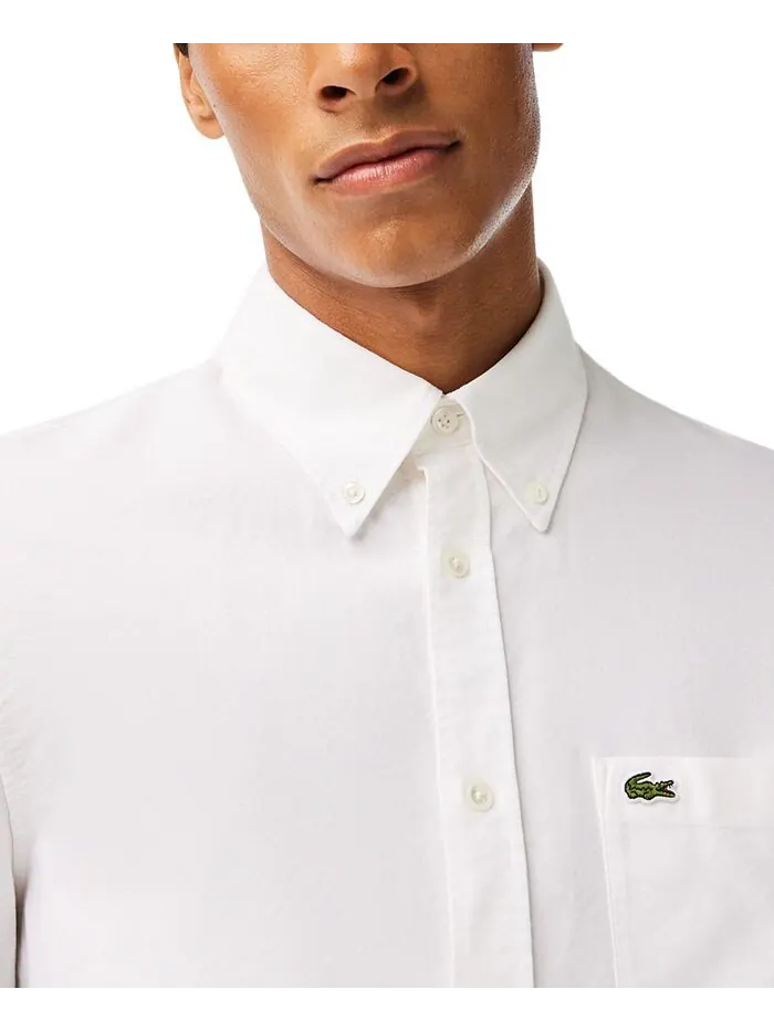 Рубашка Lacoste, мужская, тканая оксфордская, с длинными рукавами — изображение 1 из 3, белый