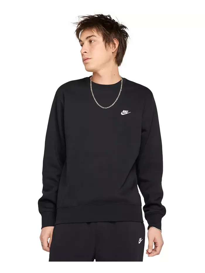 Мужской флисовый свитшот с логотипом и круглым вырезом Nike — изображение 1 из 3, черный/белый