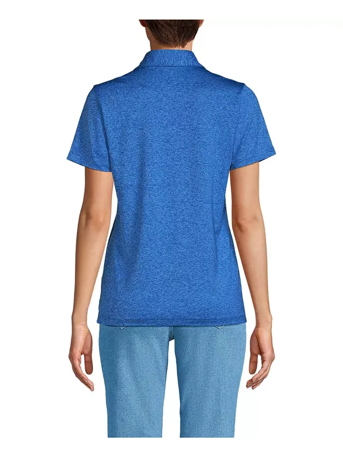 Женская быстросохнущая рубашка-поло с коротким рукавом и принтом Space Dye Sport Neck Lands' End — изображение 2 из 4, синий
