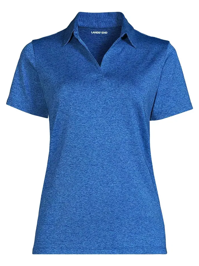 Женская быстросохнущая рубашка-поло с коротким рукавом и принтом Space Dye Sport Neck Lands' End — изображение 3 из 4, синий