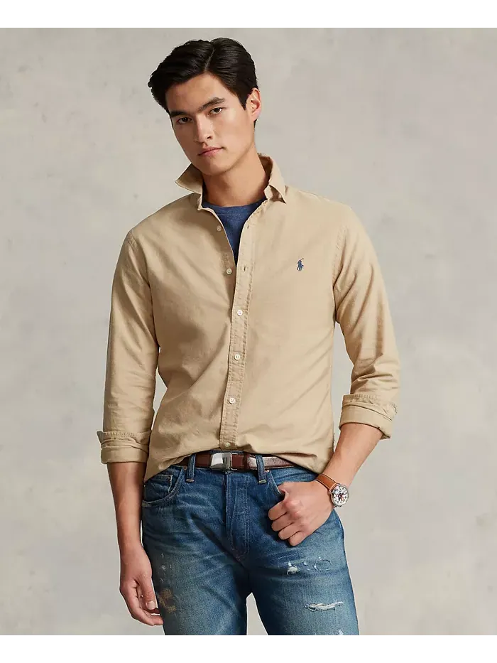 Мужская оксфордская рубашка с предварительной окраской ткани Polo Ralph Lauren — изображение 1 из 4, бежевый/бежевый