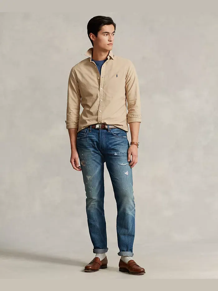 Мужская оксфордская рубашка с предварительной окраской ткани Polo Ralph Lauren — изображение 2 из 4, бежевый/бежевый