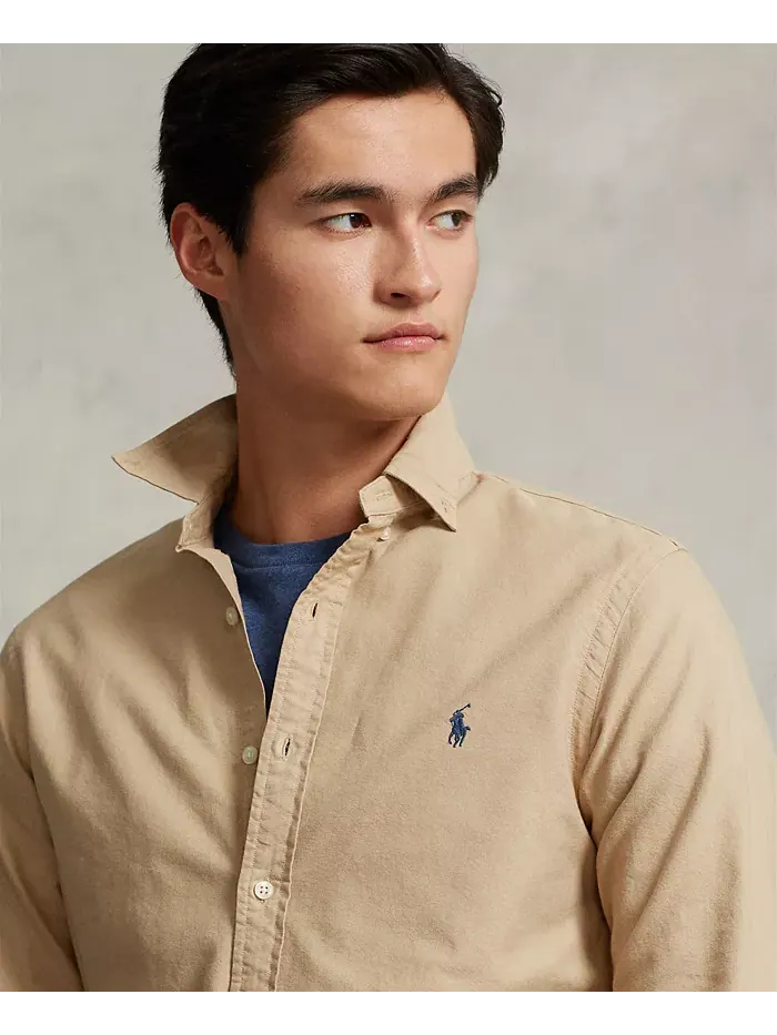 Мужская оксфордская рубашка с предварительной окраской ткани Polo Ralph Lauren — изображение 3 из 4, бежевый/бежевый