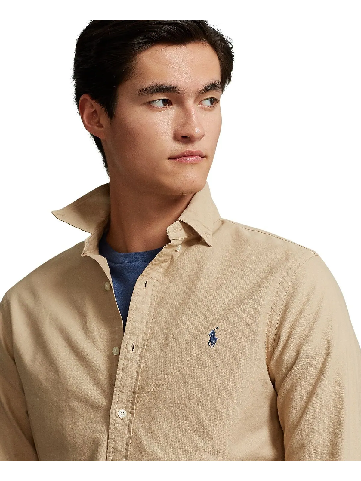 Мужская оксфордская рубашка, окрашенная в готовой одежде Polo Ralph Lauren — изображение 3 из 4, бежевый