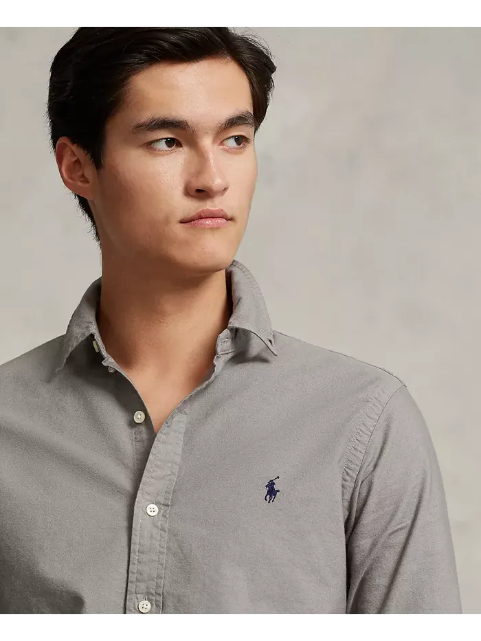 Мужская оксфордская рубашка с предварительной окраской ткани Polo Ralph Lauren — изображение 3 из 4, серый