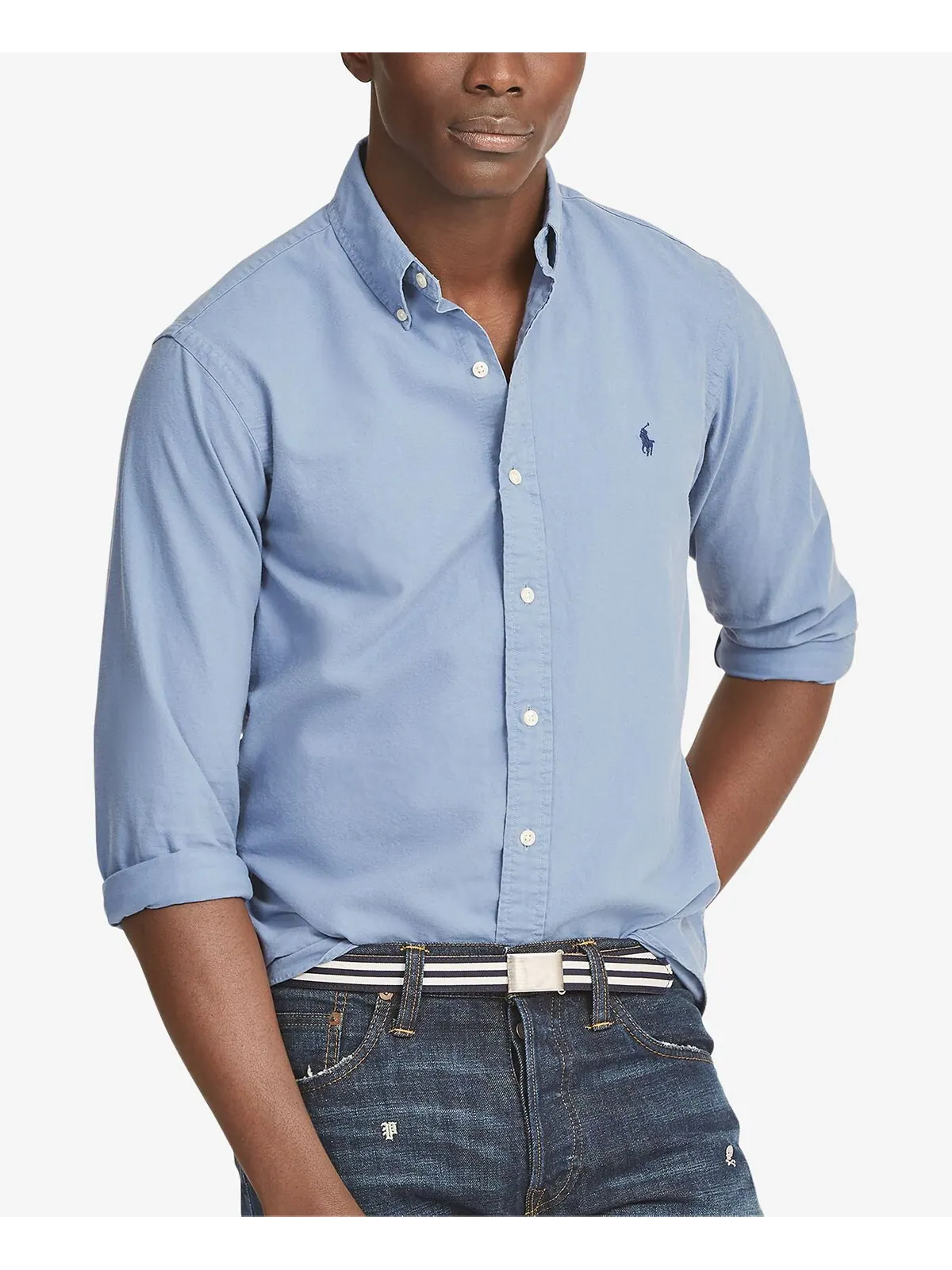 Мужская оксфордская рубашка, окрашенная в готовом виде Polo Ralph Lauren — изображение 1 из 7, синий