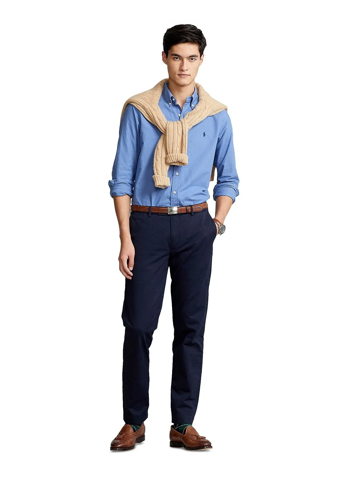 Мужская оксфордская рубашка, окрашенная в готовом виде Polo Ralph Lauren — изображение 3 из 7, синий