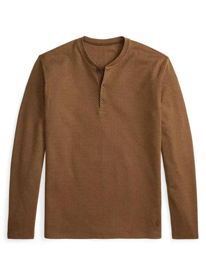Мужская сорочка для сна с длинным рукавом в елочку Polo Ralph Lauren — изображение 1 из 7, коричневый