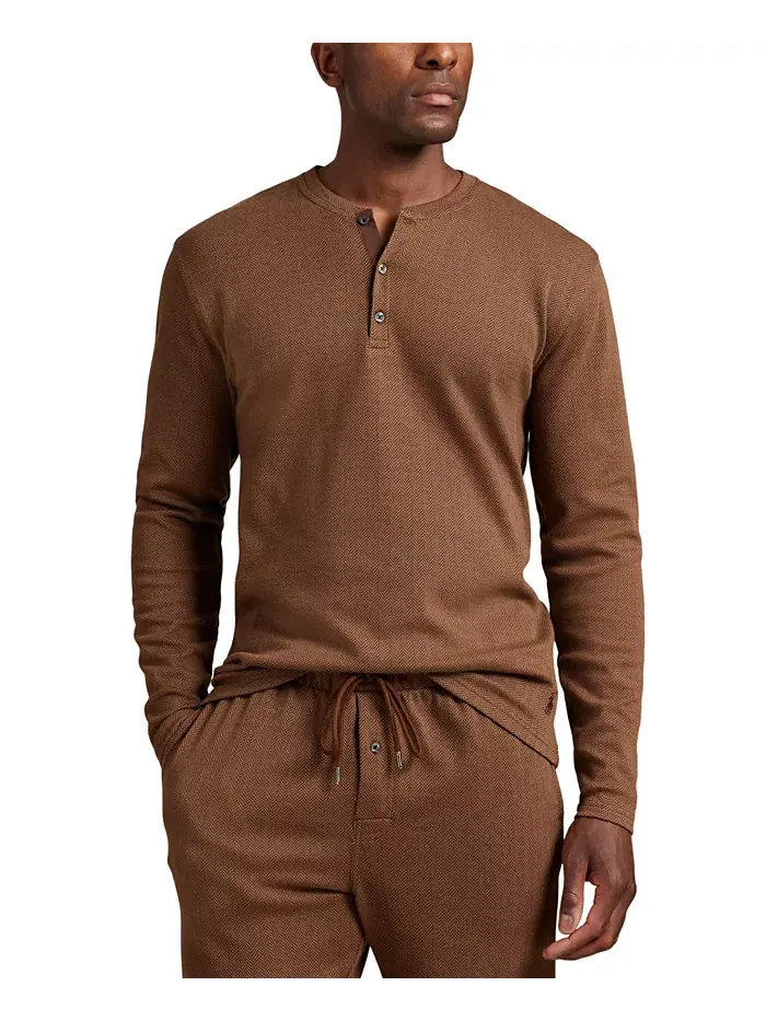 Мужская сорочка для сна с длинным рукавом в елочку Polo Ralph Lauren — изображение 2 из 7, коричневый