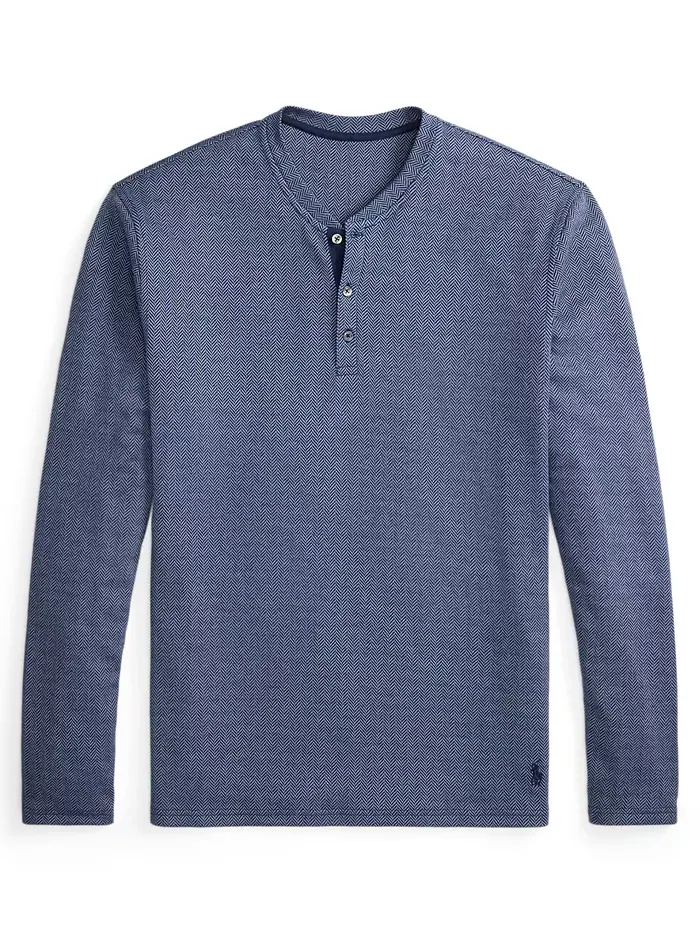 Мужская сорочка для сна с длинным рукавом в елочку Polo Ralph Lauren — изображение 1 из 7, синий