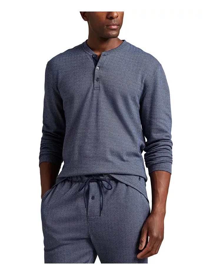 Мужская сорочка для сна с длинным рукавом в елочку Polo Ralph Lauren — изображение 2 из 7, синий