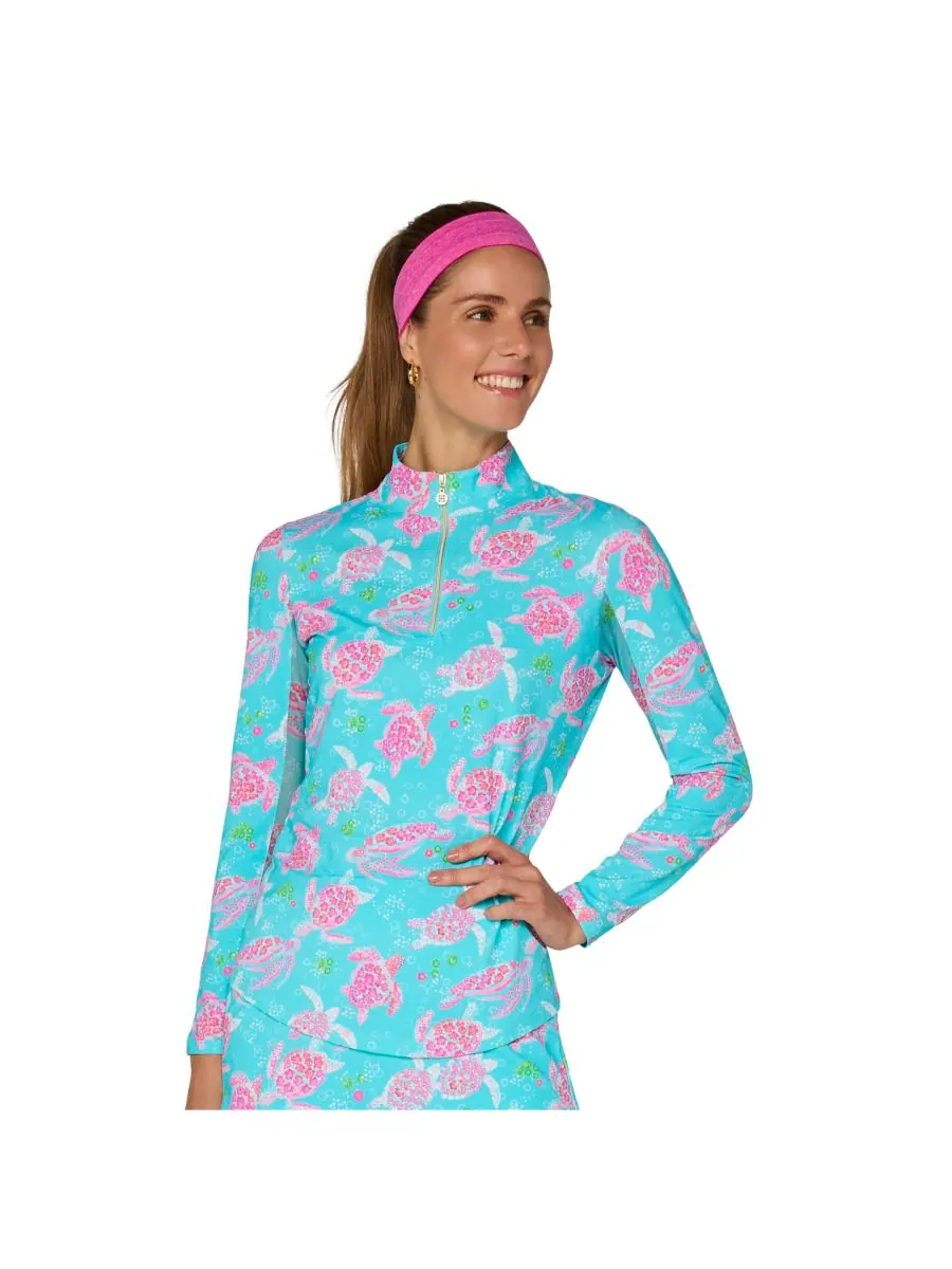 Топ с длинными рукавами и воротником-стойкой от G Lifestyle G Lifestyle Clothing, Carib. Turq turtle