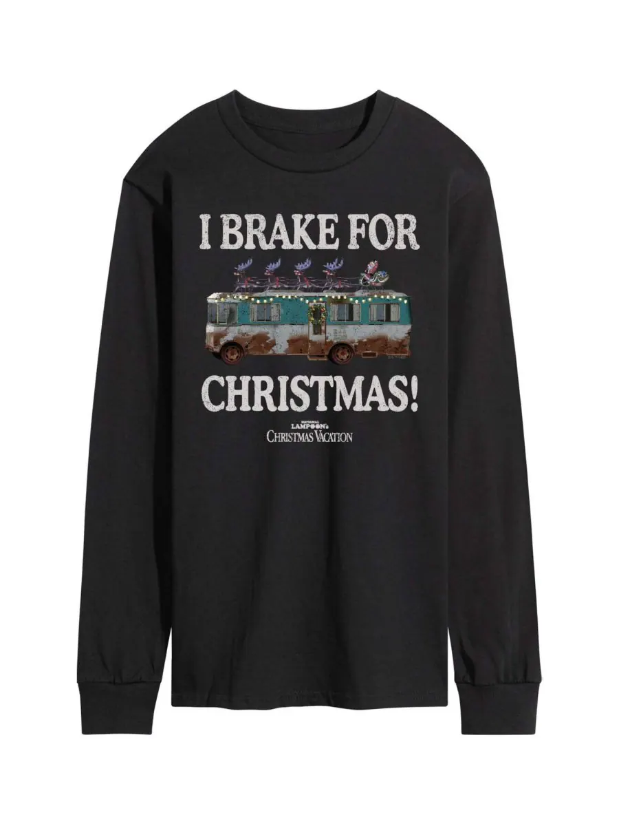 Мужская футболка с длинными рукавами и графическим принтом "I Brake For Christmas" AIRWAVES — черный