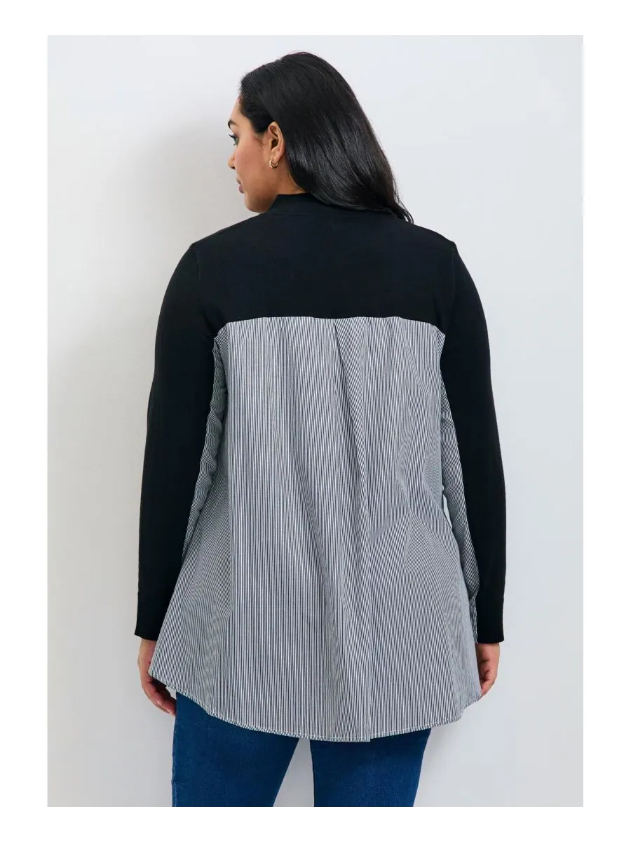 Женский свитер больших размеров Ray Mix Media с пуговицами AVENUE — изображение 2 из 3, черный