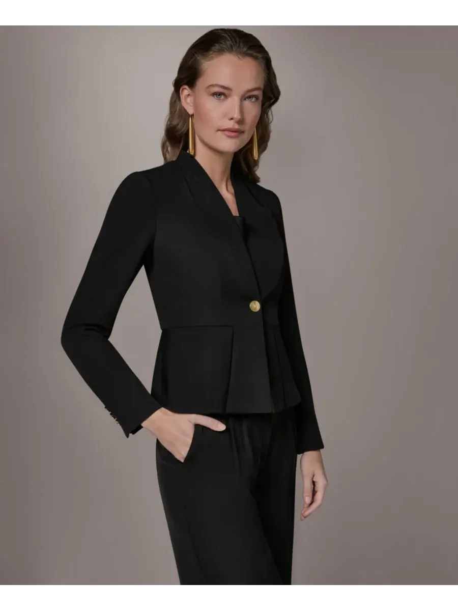 Небольшая куртка без воротника на одной пуговице Donna Karan New York — изображение 8 из 10, черный