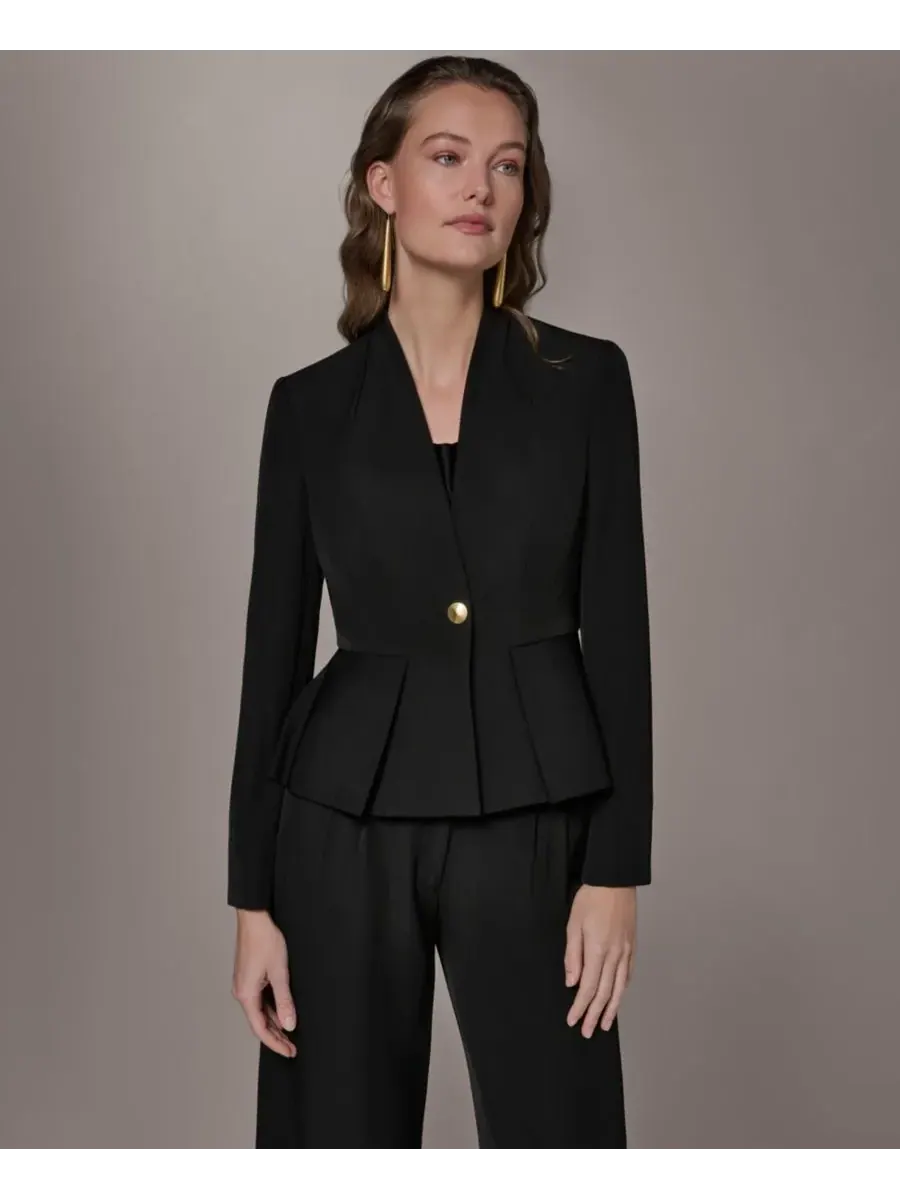 Небольшая куртка без воротника на одной пуговице Donna Karan New York — изображение 9 из 10, черный