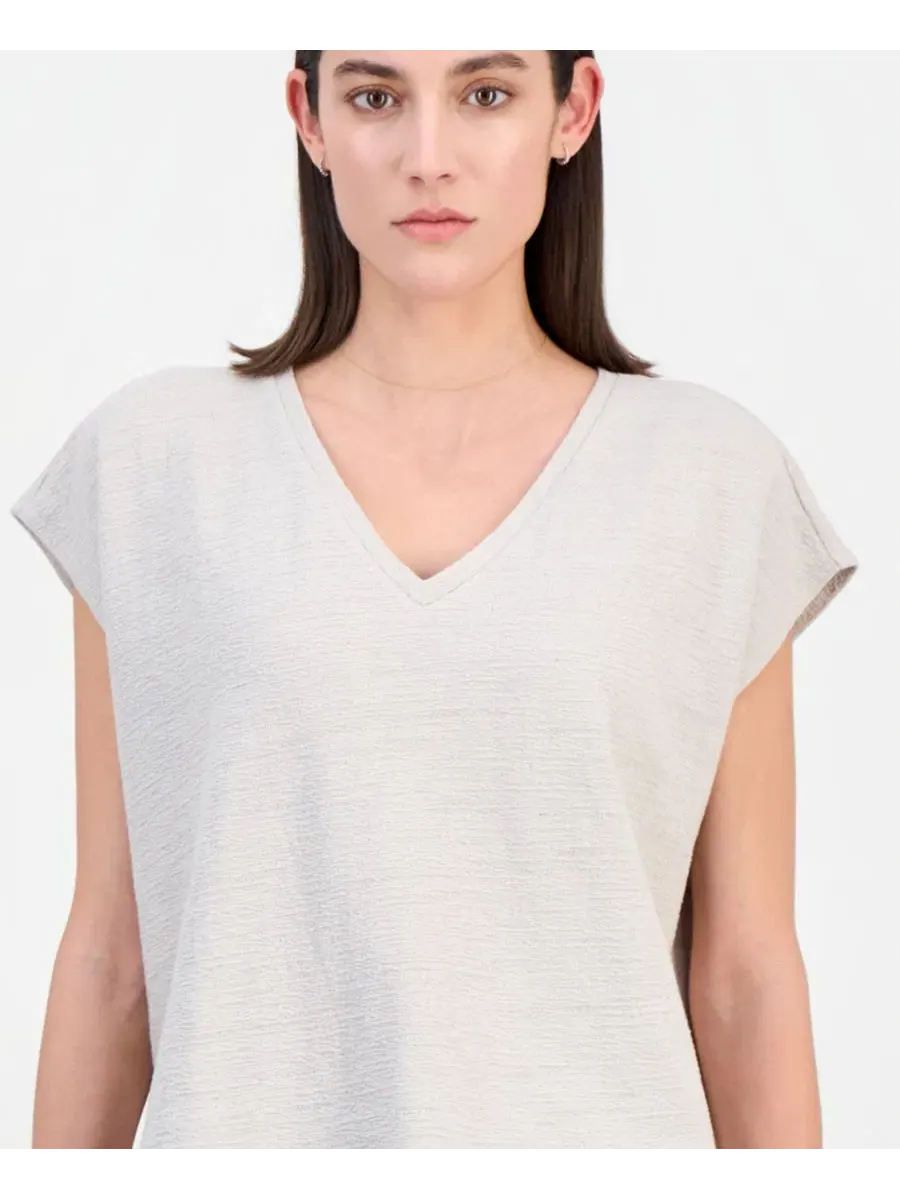Женская хлопковая жаккардовая блузка с V-образным вырезом Eileen Fisher — изображение 4 из 4, мел