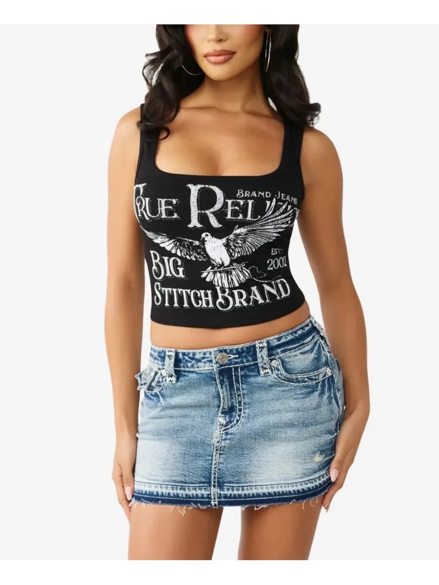 Женская майка в рубчик с кристаллическим принтом True Religion — черный