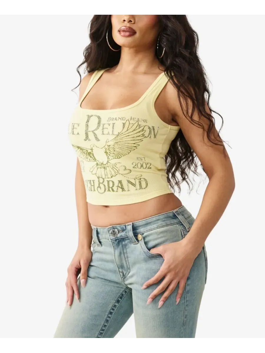 Женская майка в рубчик с кристаллическим принтом True Religion — изображение 2 из 3, желтый