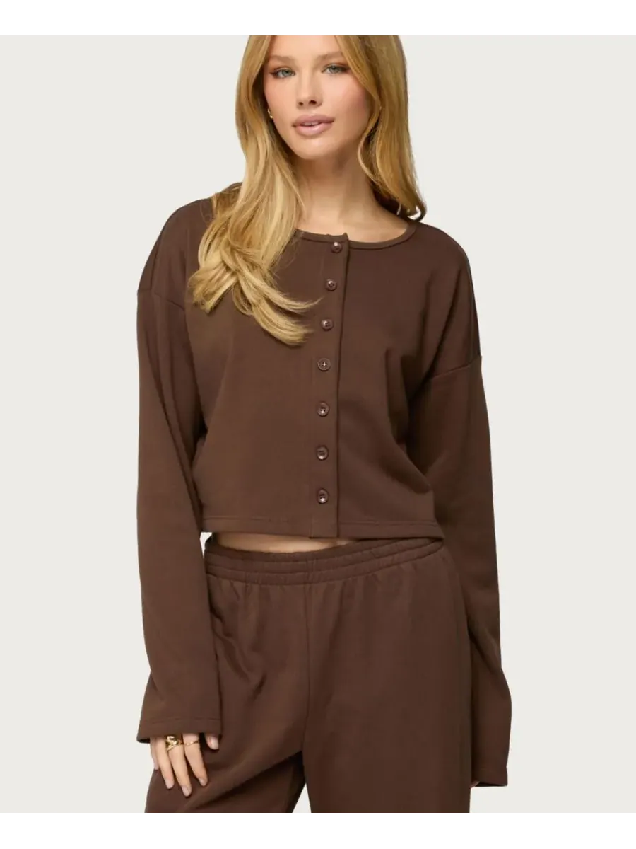 Женская толстовка Binah Oversized из французского махрового трикотажа на пуговицах Edikted — изображение 1 из 5, коричневый