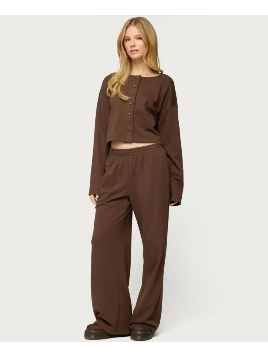 Женская толстовка Binah Oversized из французского махрового трикотажа на пуговицах Edikted — изображение 3 из 5, коричневый