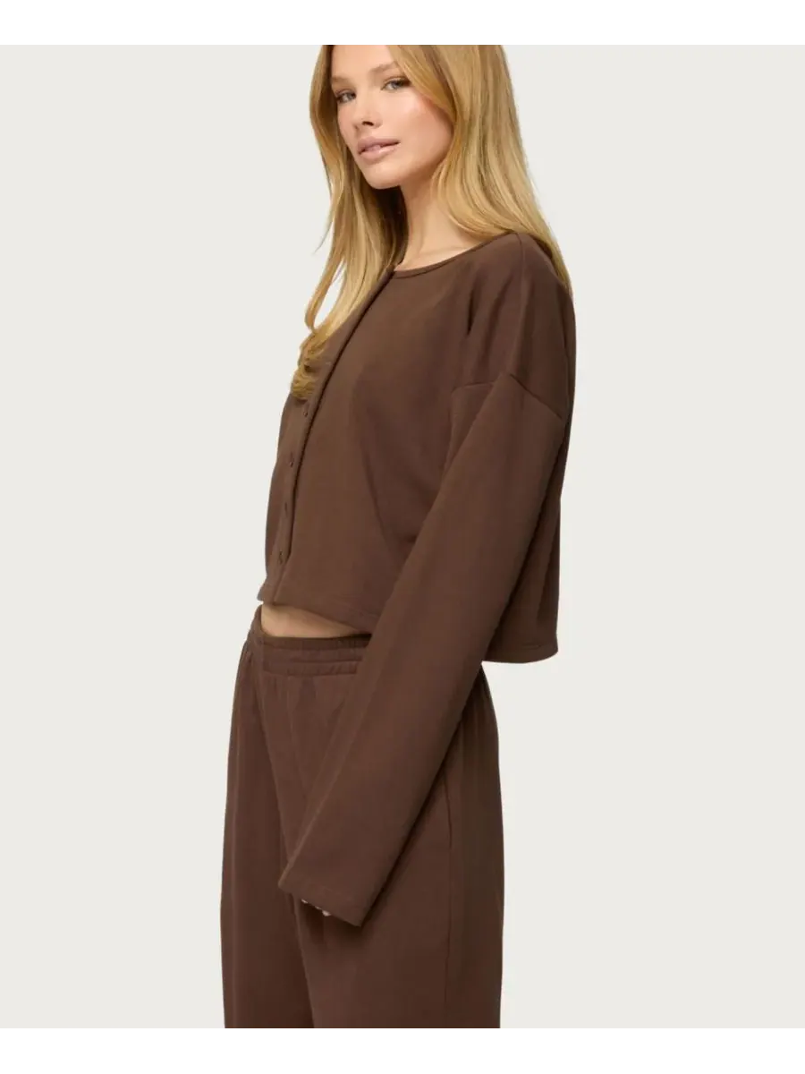 Женская толстовка Binah Oversized из французского махрового трикотажа на пуговицах Edikted — изображение 4 из 5, коричневый