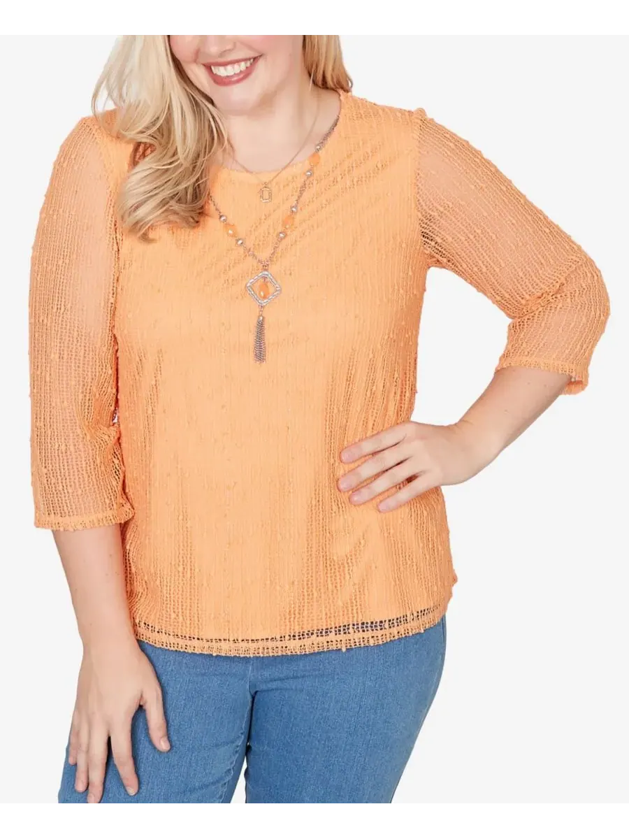 Топ Petite Beachcomber Bright Popcorn из сетчатой ткани с ожерельем Alfred Dunner — изображение 1 из 5, абрикос