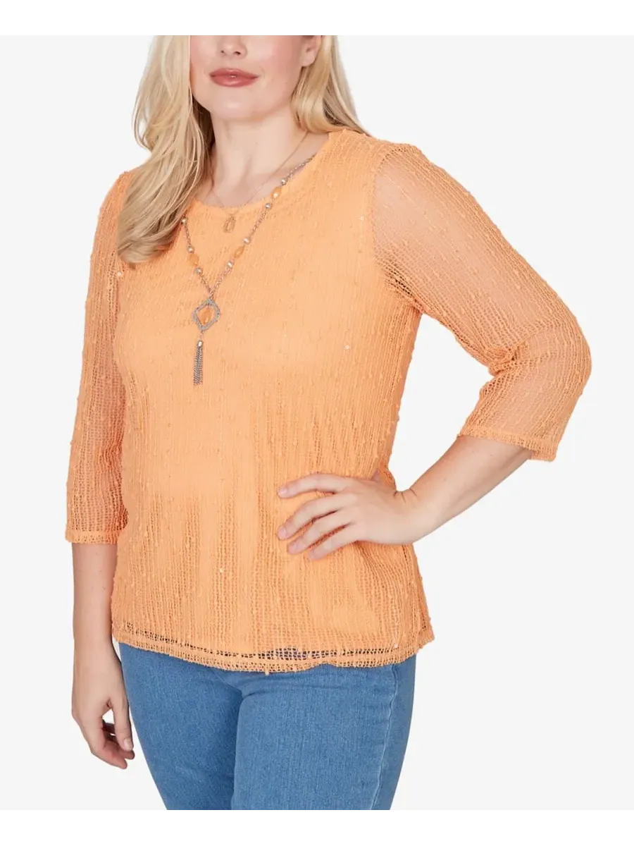 Топ Petite Beachcomber Bright Popcorn из сетчатой ткани с ожерельем Alfred Dunner — изображение 2 из 5, абрикос