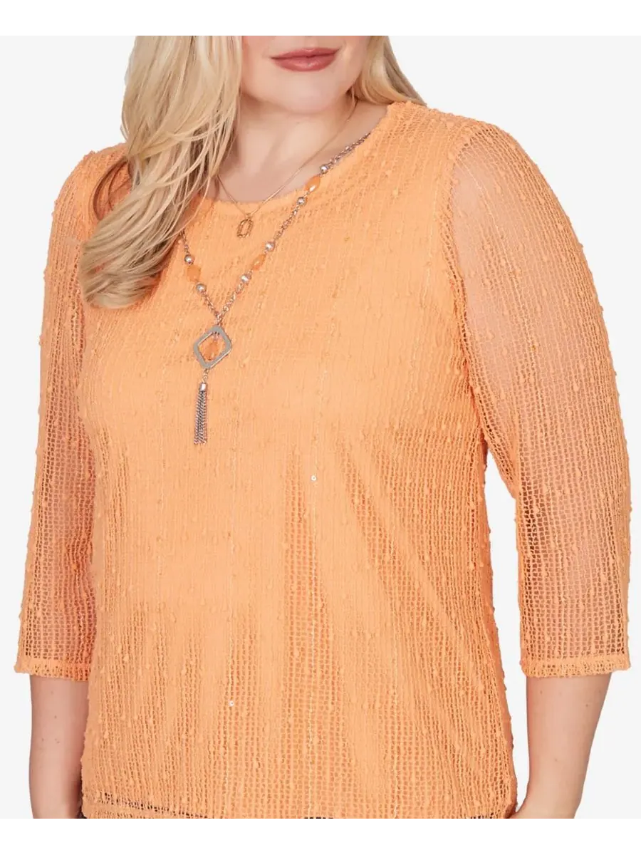 Топ Petite Beachcomber Bright Popcorn из сетчатой ткани с ожерельем Alfred Dunner — изображение 3 из 5, абрикос