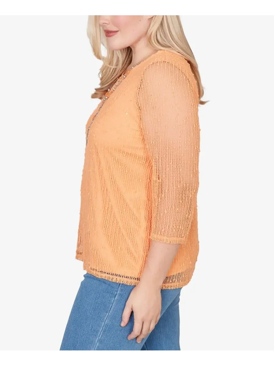 Топ Petite Beachcomber Bright Popcorn из сетчатой ткани с ожерельем Alfred Dunner — изображение 4 из 5, абрикос
