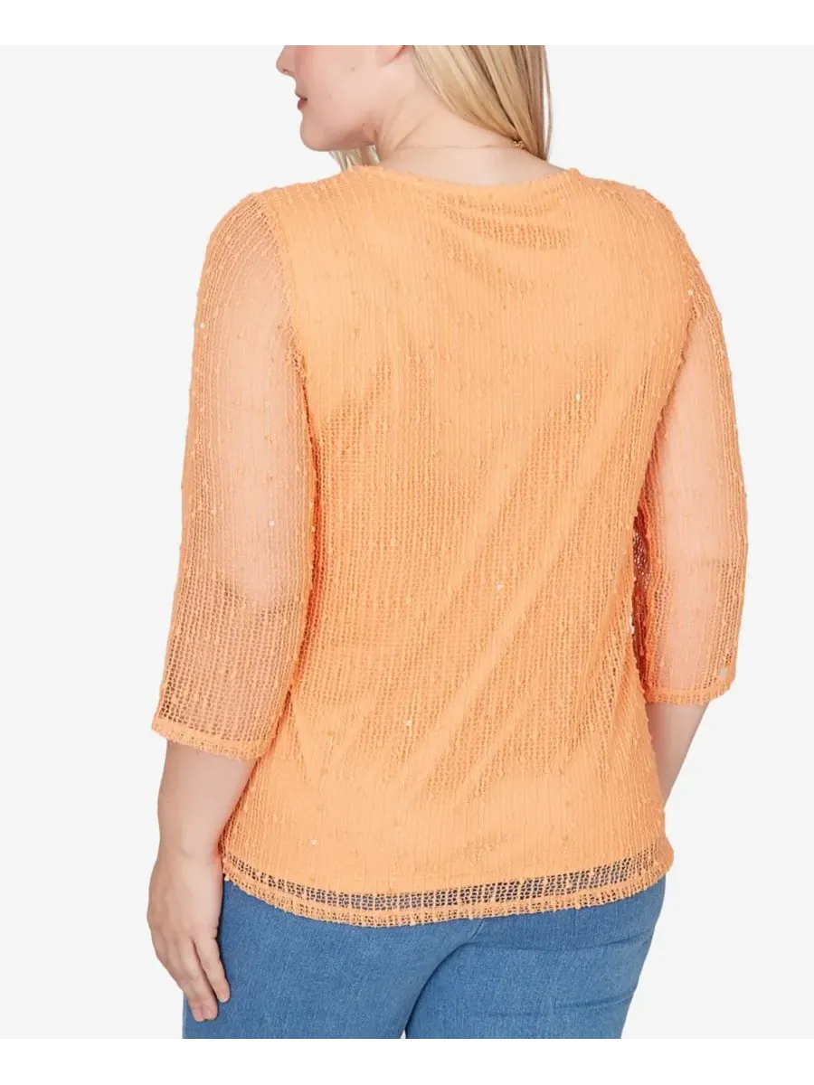 Топ Petite Beachcomber Bright Popcorn из сетчатой ткани с ожерельем Alfred Dunner — изображение 5 из 5, абрикос