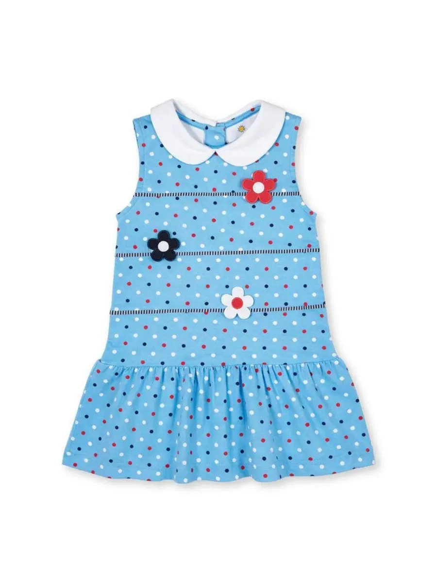 Платье для девочек без рукавов с принтом в горошек, модель Big Girls 7-8 Printed Knit Dress With — изображение 1 из 5, синий