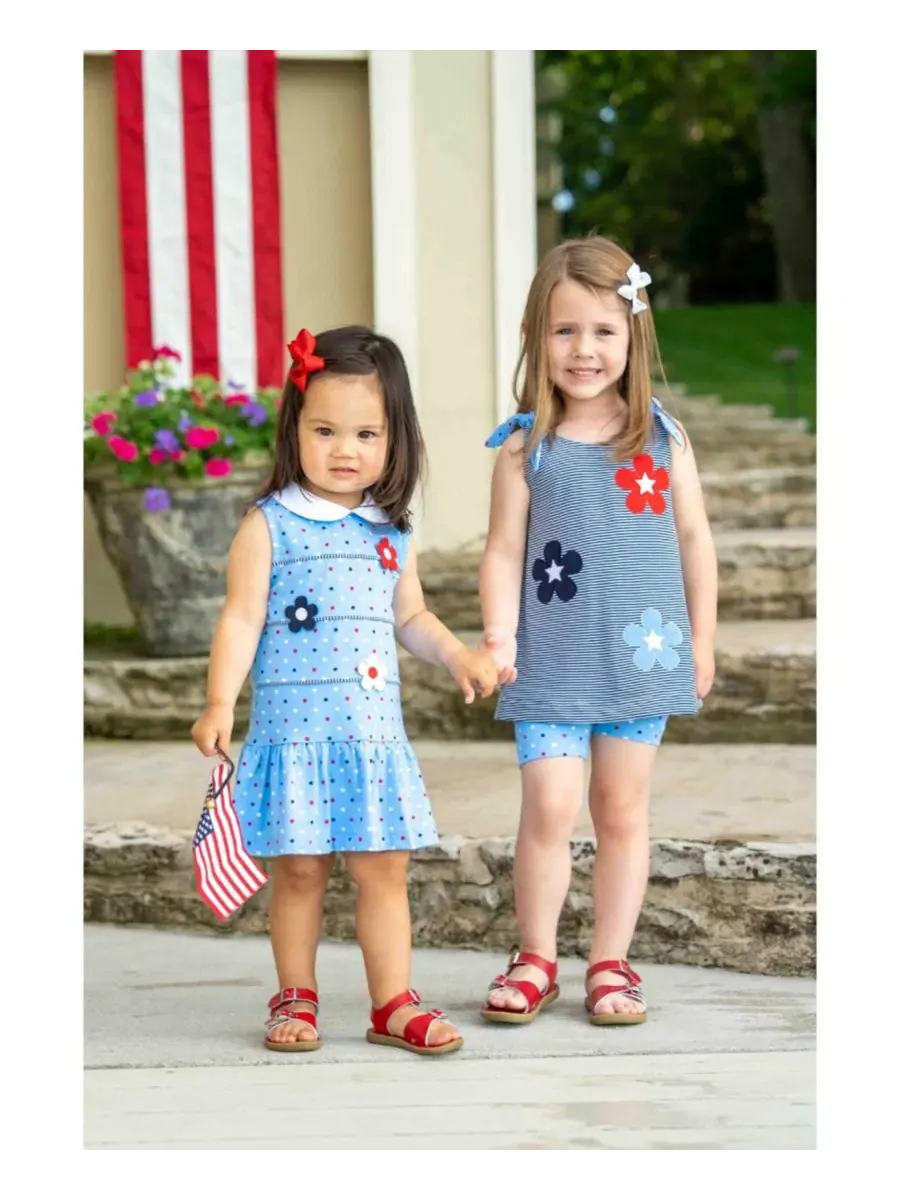 Платье для девочек без рукавов с принтом в горошек, модель Big Girls 7-8 Printed Knit Dress With — изображение 4 из 5, синий