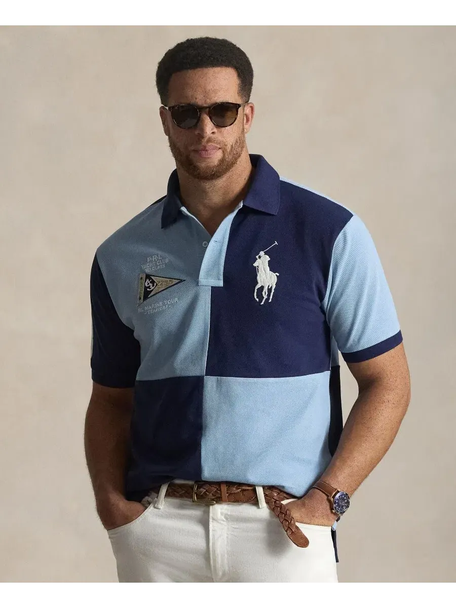 Мужская классическая сетчатая рубашка-поло больших размеров Polo Ralph Lauren — изображение 1 из 5, темно-синий/синий