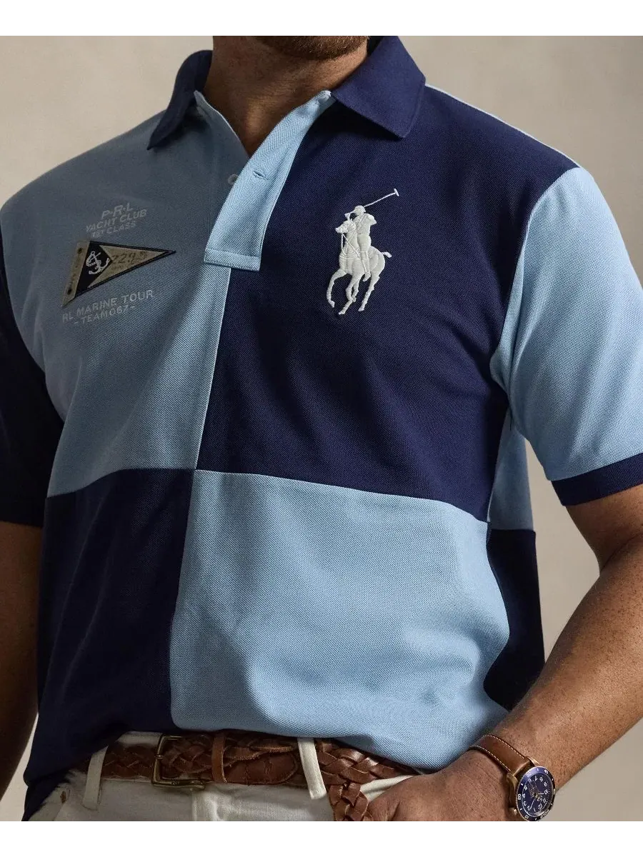 Мужская классическая сетчатая рубашка-поло больших размеров Polo Ralph Lauren — изображение 3 из 5, темно-синий/синий