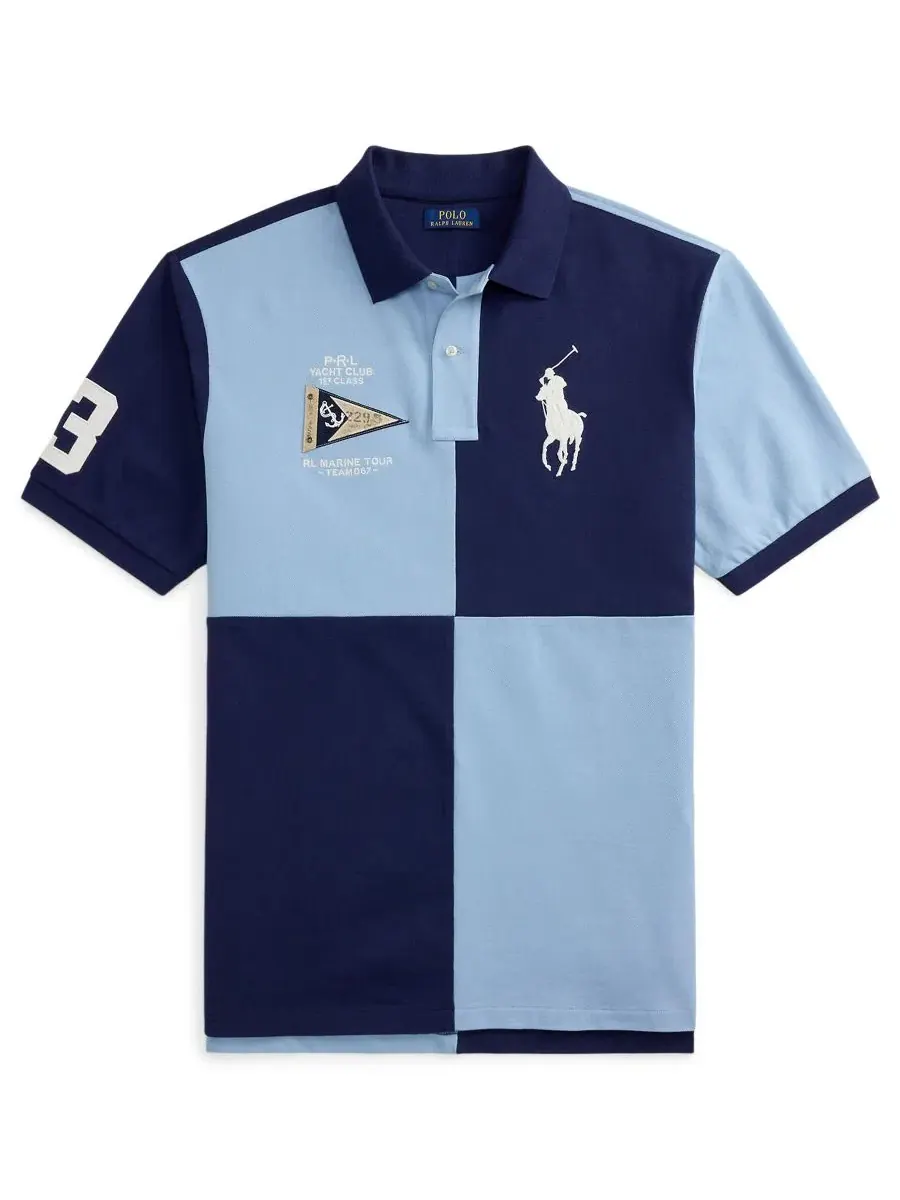 Мужская классическая сетчатая рубашка-поло больших размеров Polo Ralph Lauren — изображение 5 из 5, темно-синий/синий