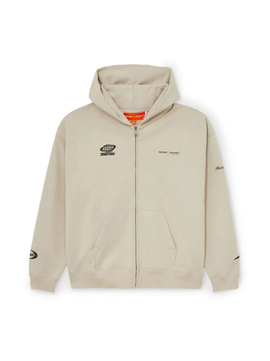 Худи-олимпийка с молнией Ashlam Zip Through Motorsport Embroidered REISS — изображение 1 из 4, серый