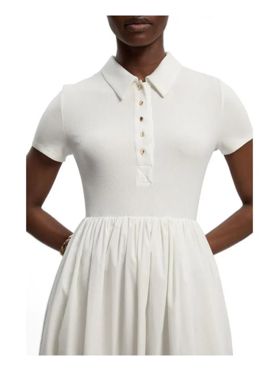 Платье-рубашка с воротником и коротким рукавом Rib Shirt Midi Karen Millen — изображение 2 из 4, белый