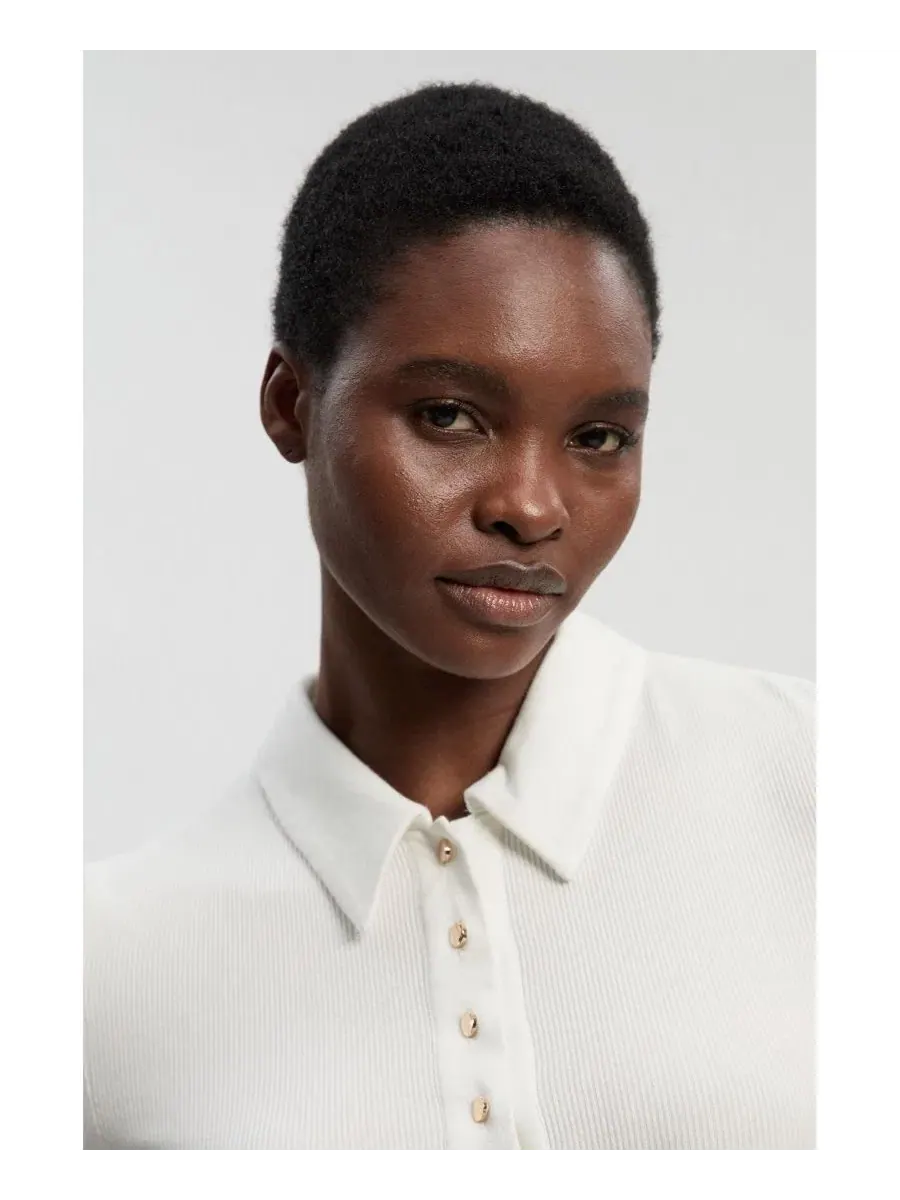 Платье-рубашка с воротником и коротким рукавом Rib Shirt Midi Karen Millen — изображение 4 из 4, белый